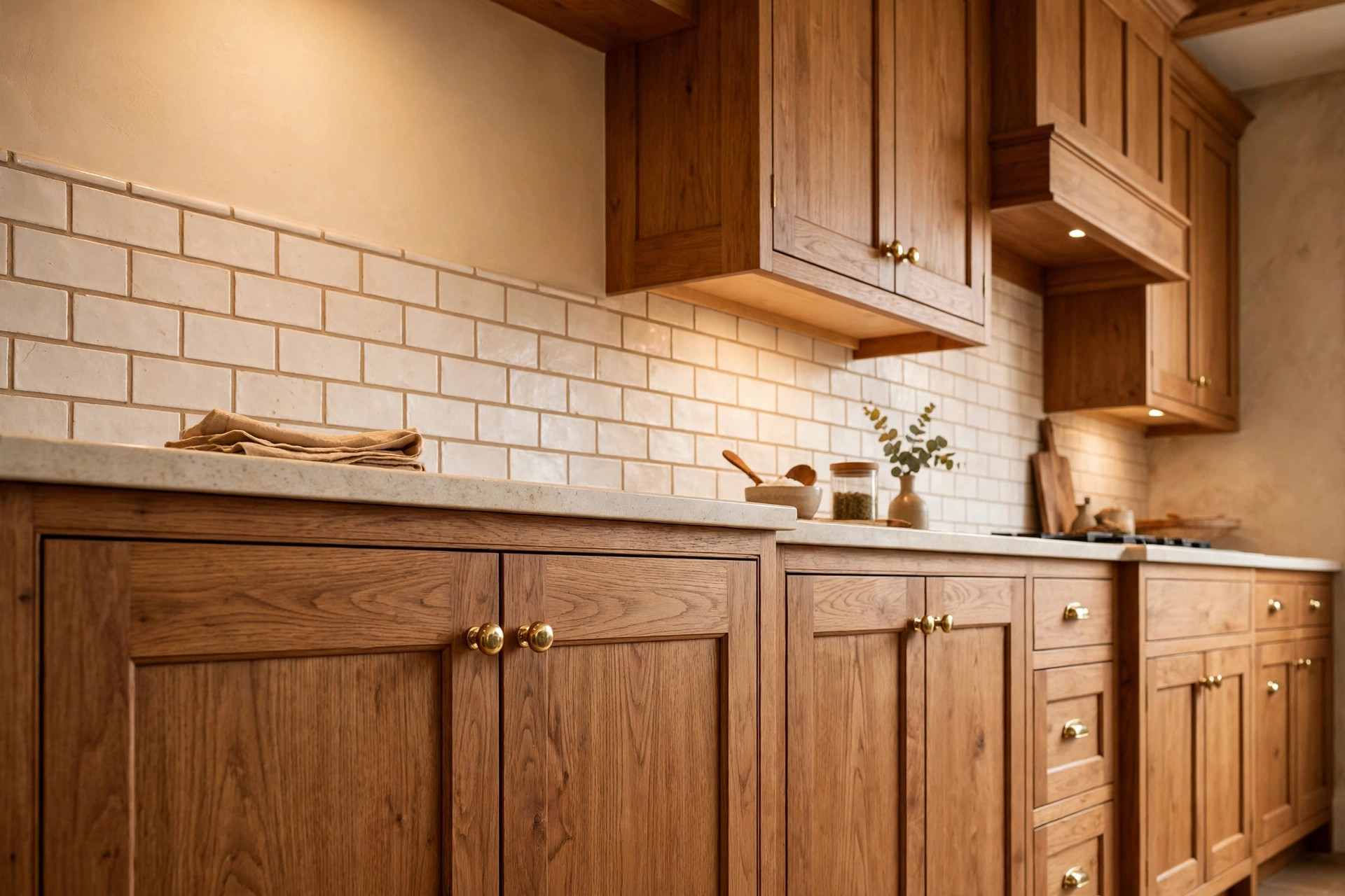 Finished custom kitchen with solid wood cabinetry